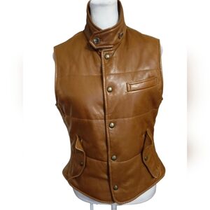 RALPH LAUREN Blue Label 100% Genuine Leather Quilted Vest. Tan Brown. EUC Size M